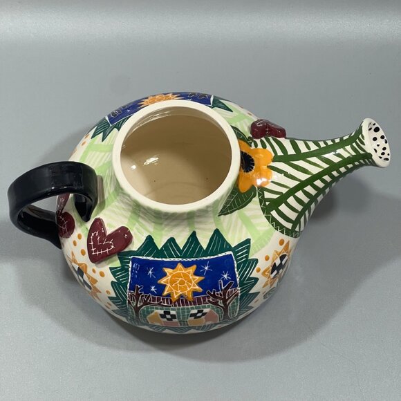 VTG Meg Johnson Whimsical Teapot Hand-painted Floral Handmade Ceramic Pottery - Picture 5 of 9